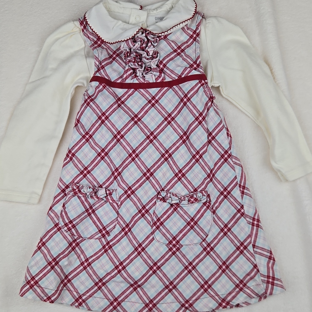 Gymboree Red Plaid Dress Matching Set with Shirt - Size 18-24mo Cute Buttons